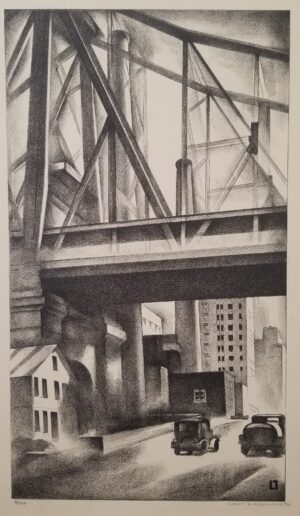 Original Lozowick original lithograph, Under the Bridge, for sale