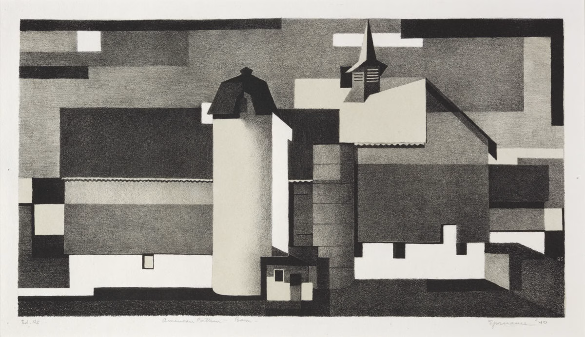 Benton Spruance: American Pattern - Barn; Signed, titled and annotated “Ed 45” in pencil.
