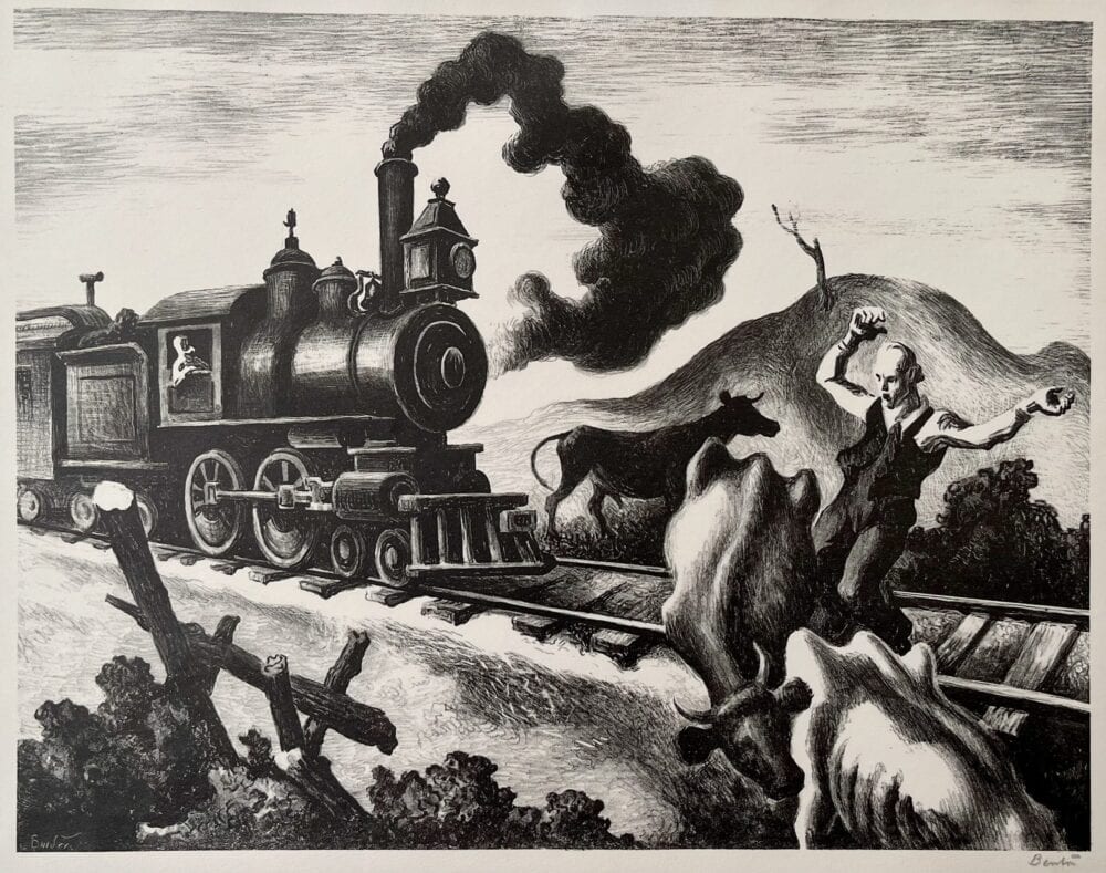 Thomas Hart Benton Slow Train Through Arkansas, 1941 signed lithograph for sale