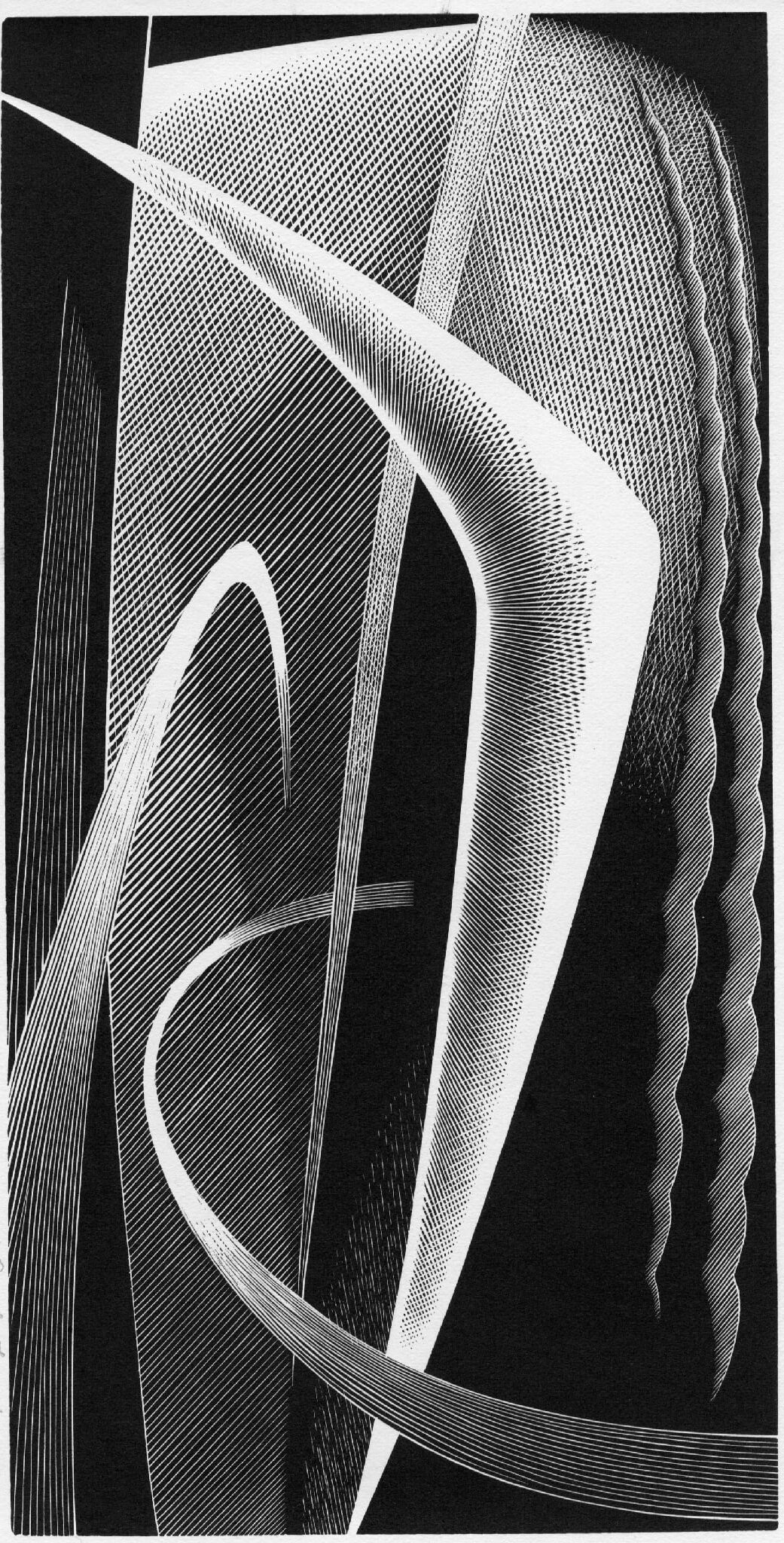 Image of wood engraving of abstract shapes.