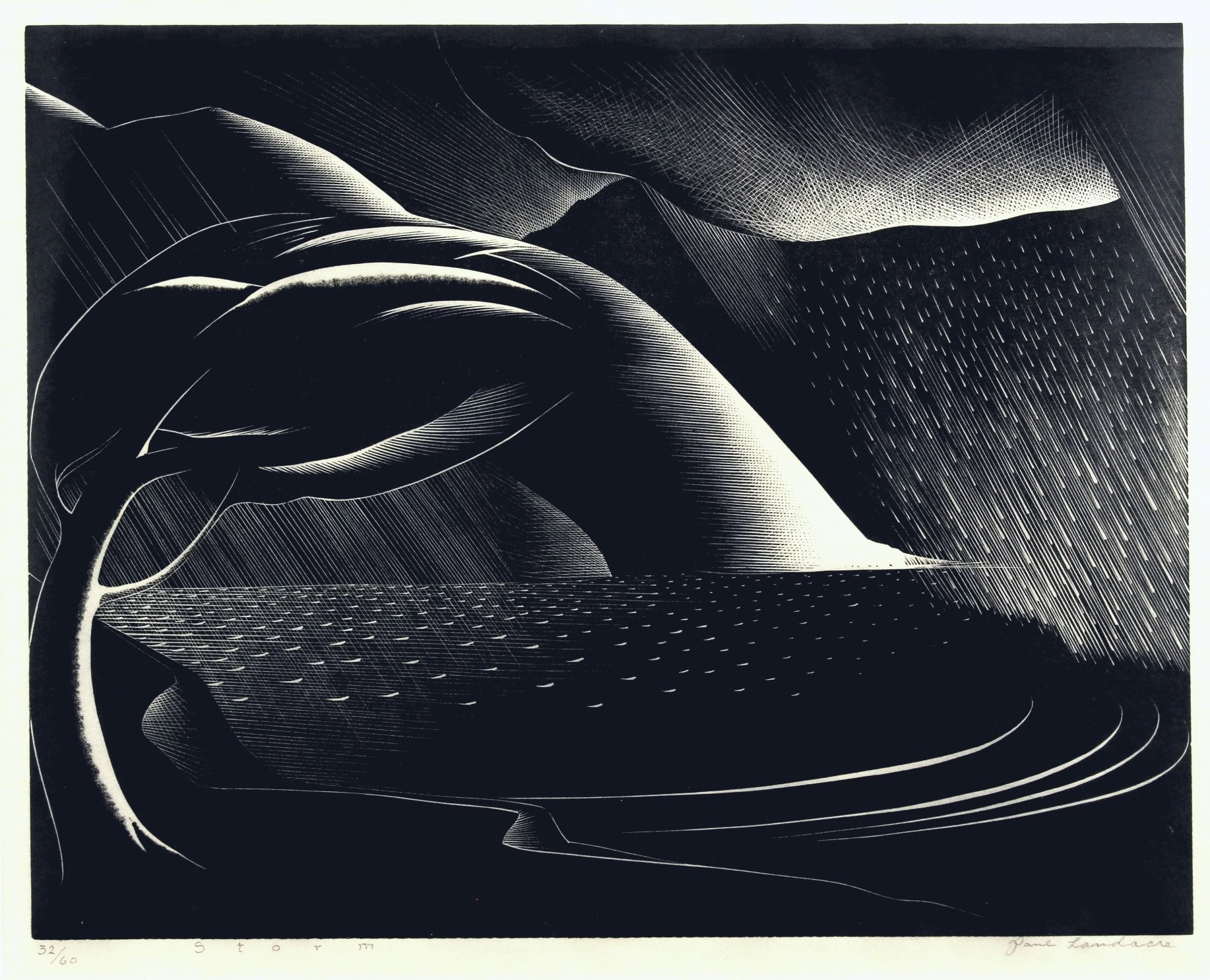 Paul Landacre: Storm. Signed, titled and numbered 44/60 in pencil.